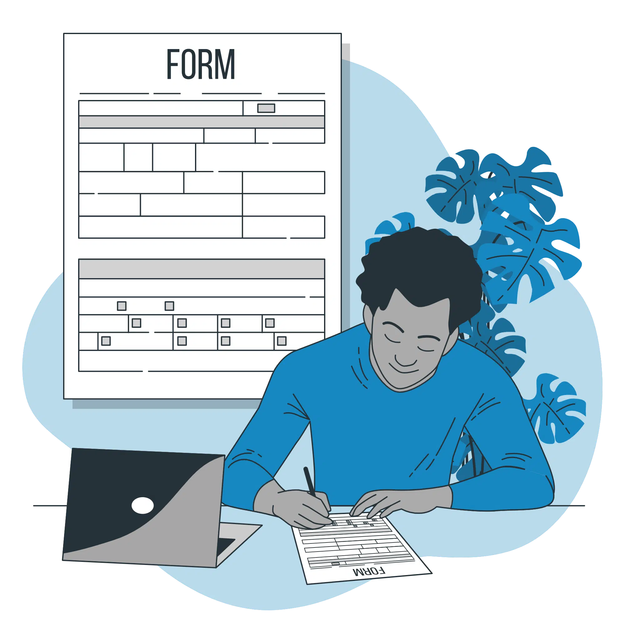 a person filling out a form