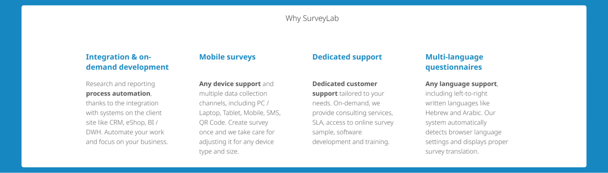 Features of a helpful tool, which is SurveyLab