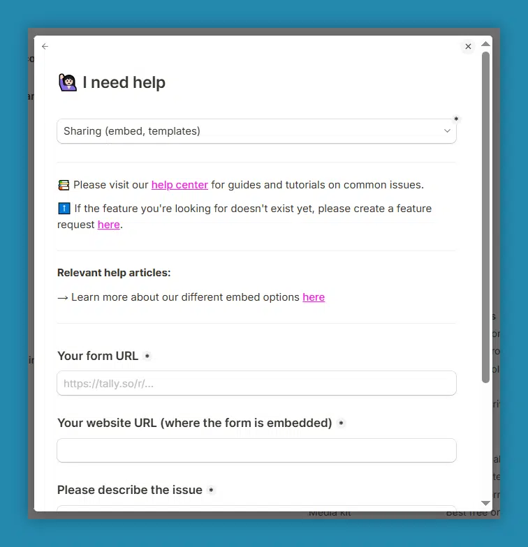 Tally's customer support overview flow step 3