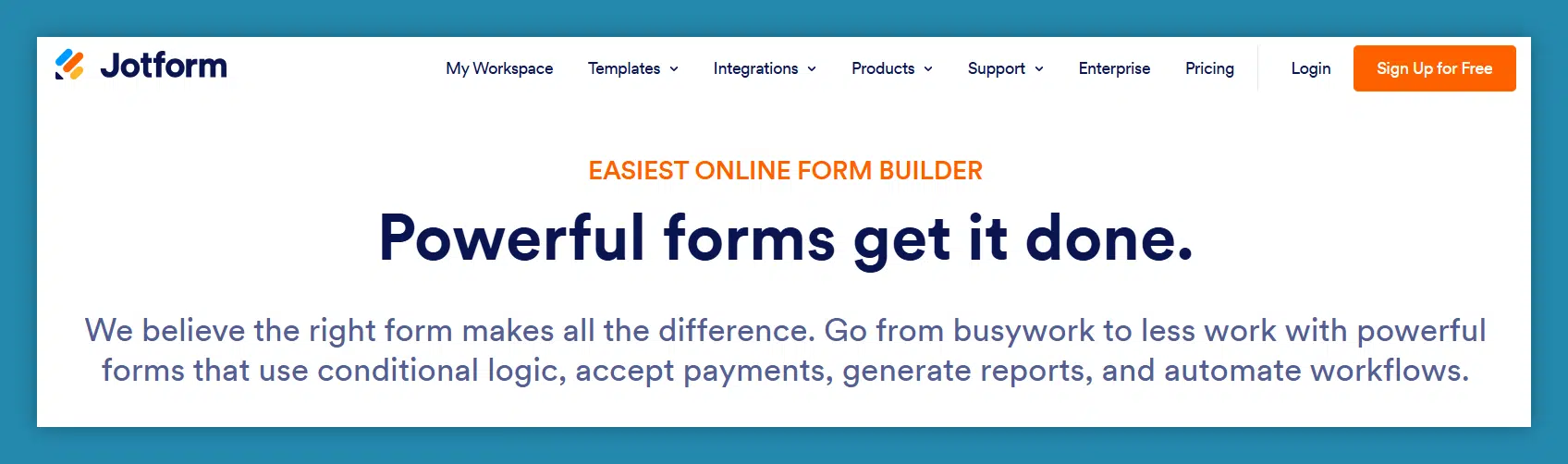 Jotform form design tool with the option to create a free trial account where you can test features related to form creation and more