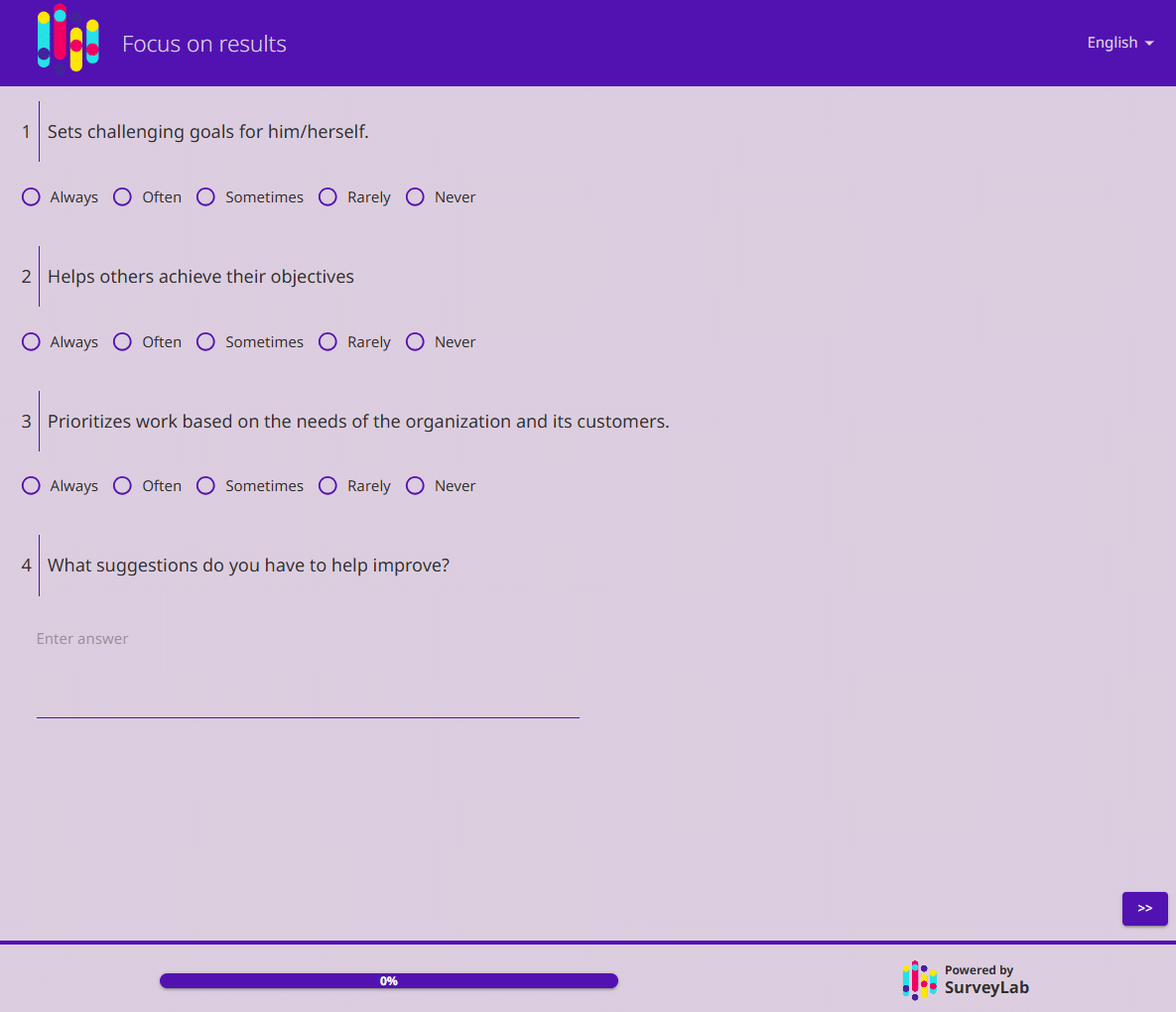 Example of a 360-degree employee survey by SurveyLab